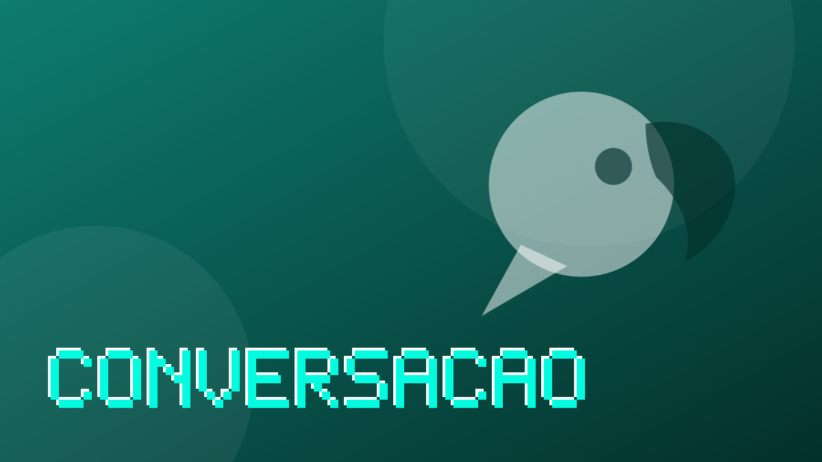 Ilustração de duas pessoas conversando com balões de fala em inglês